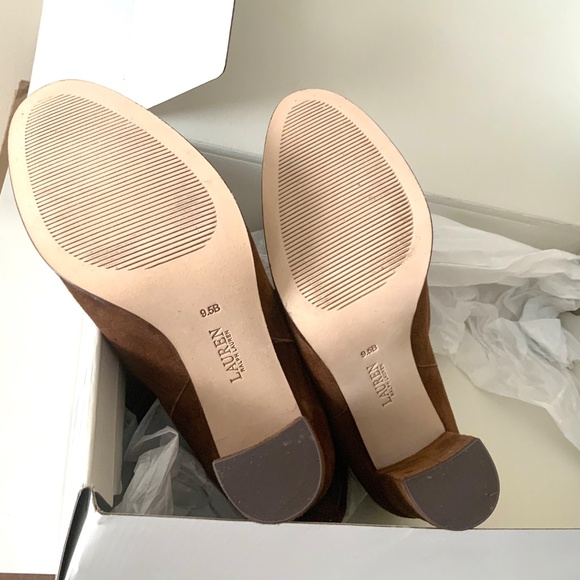 RALPH LAUREN ARTIZAN II BROWN SUEDE BOOTS Almond Toe Pull On Heeled Booties 9.5 - Picture 8 of 16